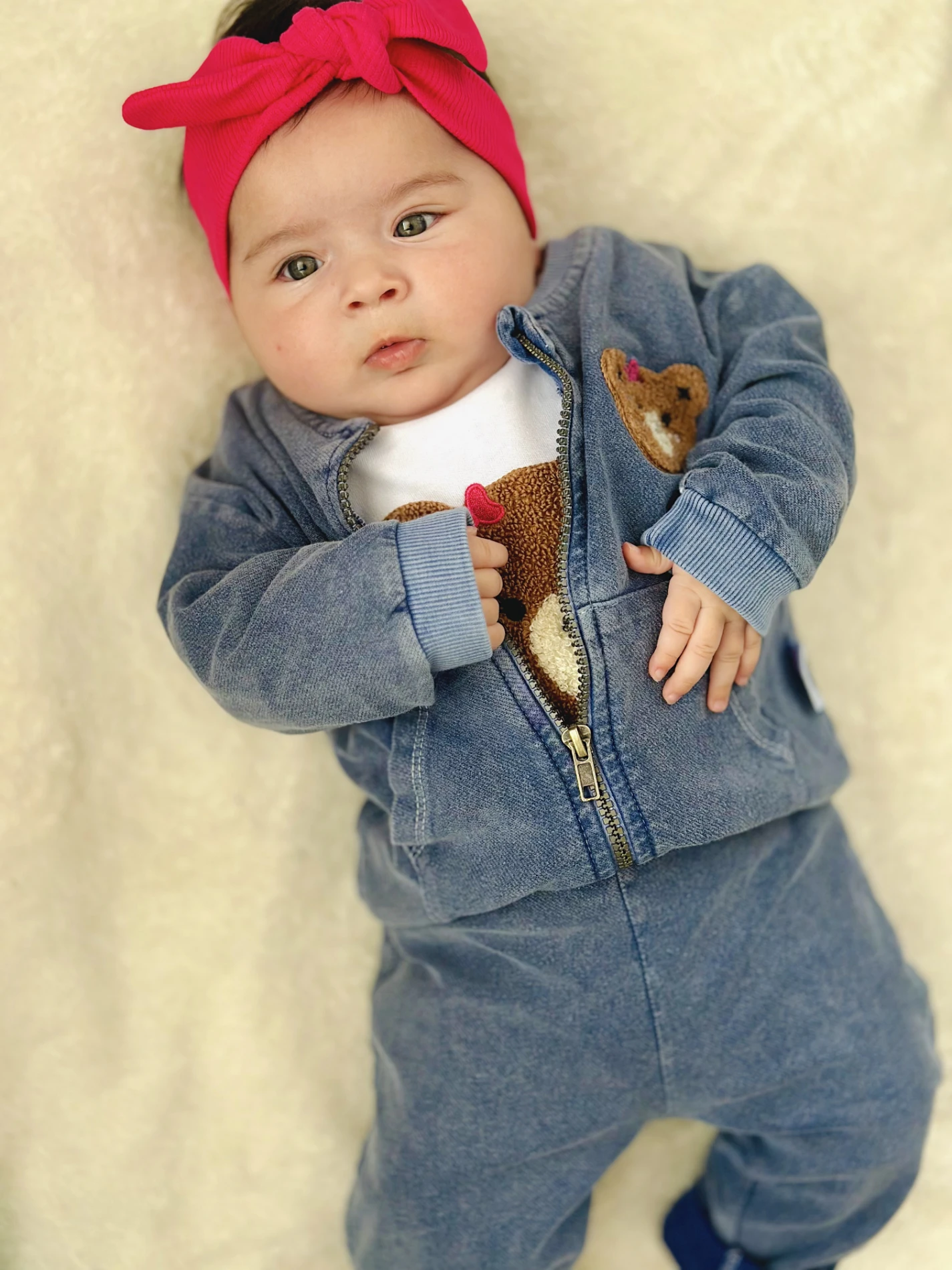 Teddy Nakışlı Kot Ceketli Premium Kalite 3’lü Takım