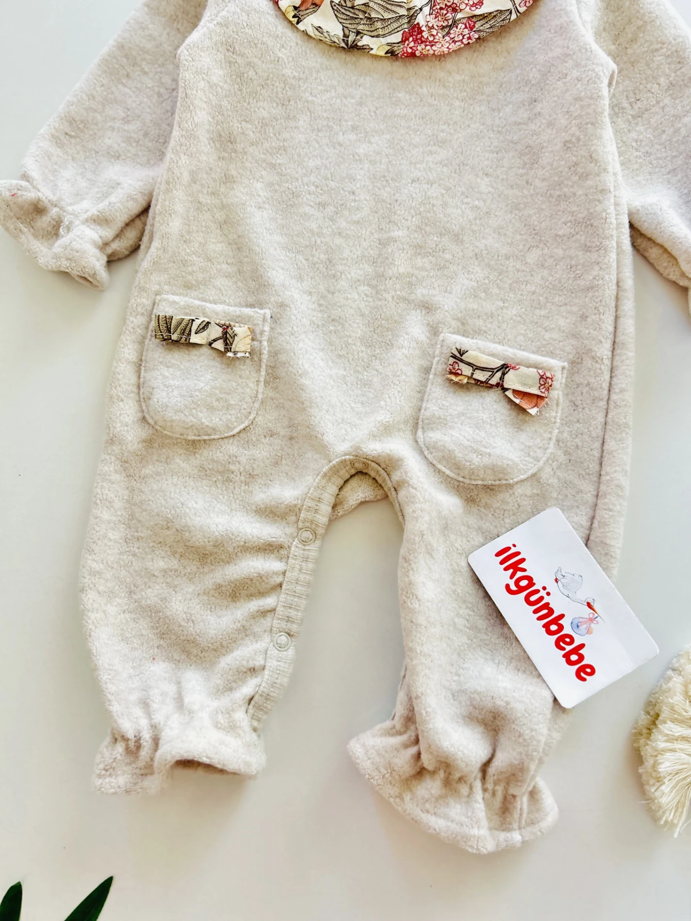 Çiçek Nakışlı Yakalı %100 Pamuk Tulum