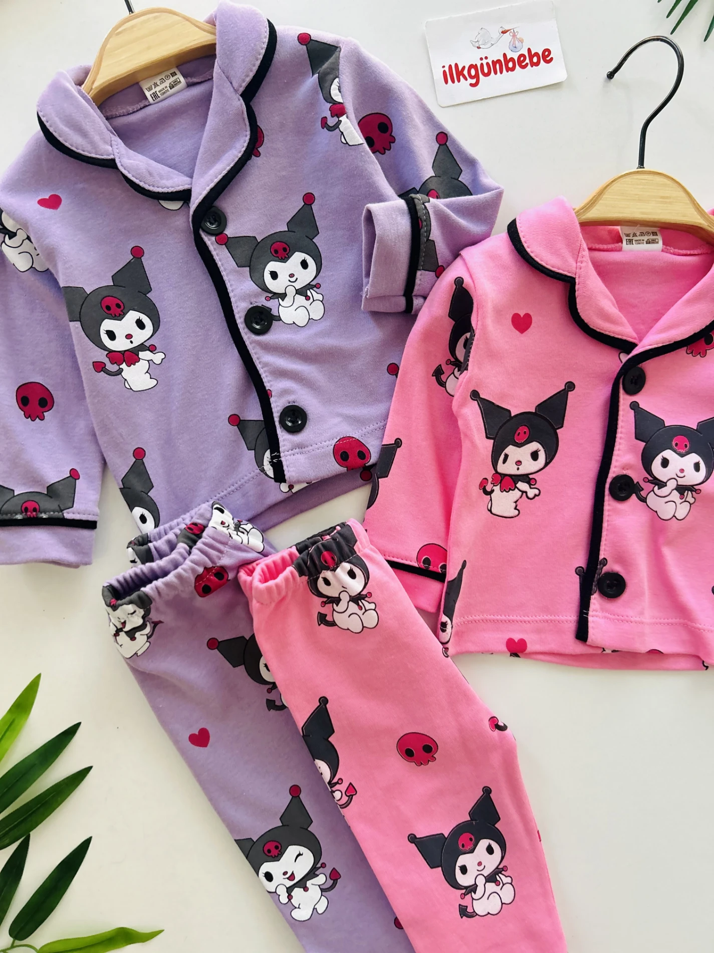Kuromi Bebe Yakalı %100 Pamuk Pijama Takımı