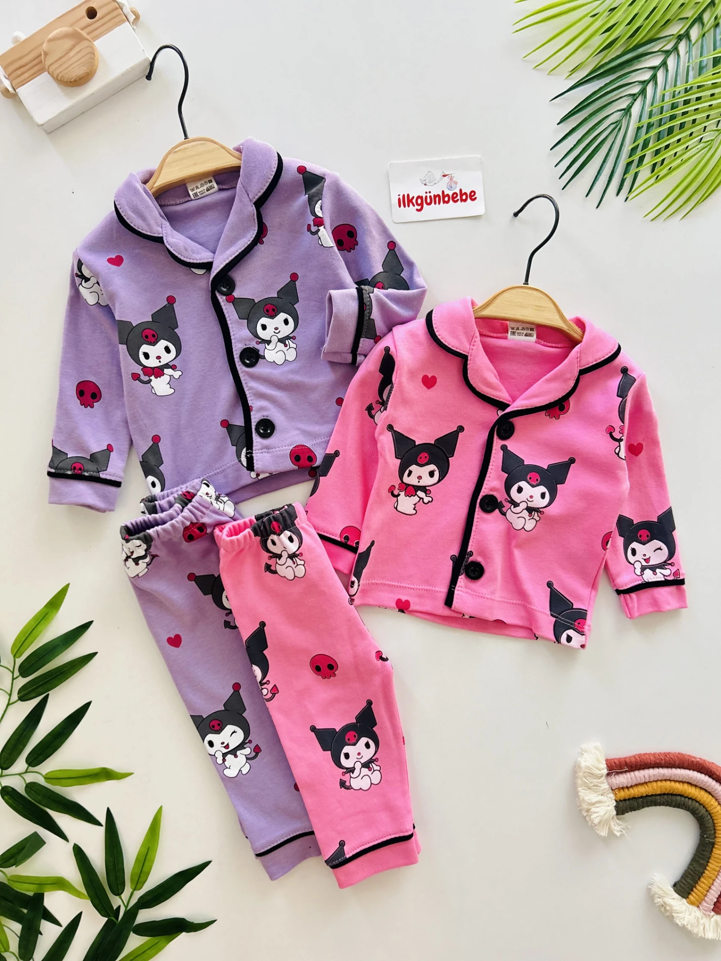 Kuromi Bebe Yakalı %100 Pamuk Pijama Takımı