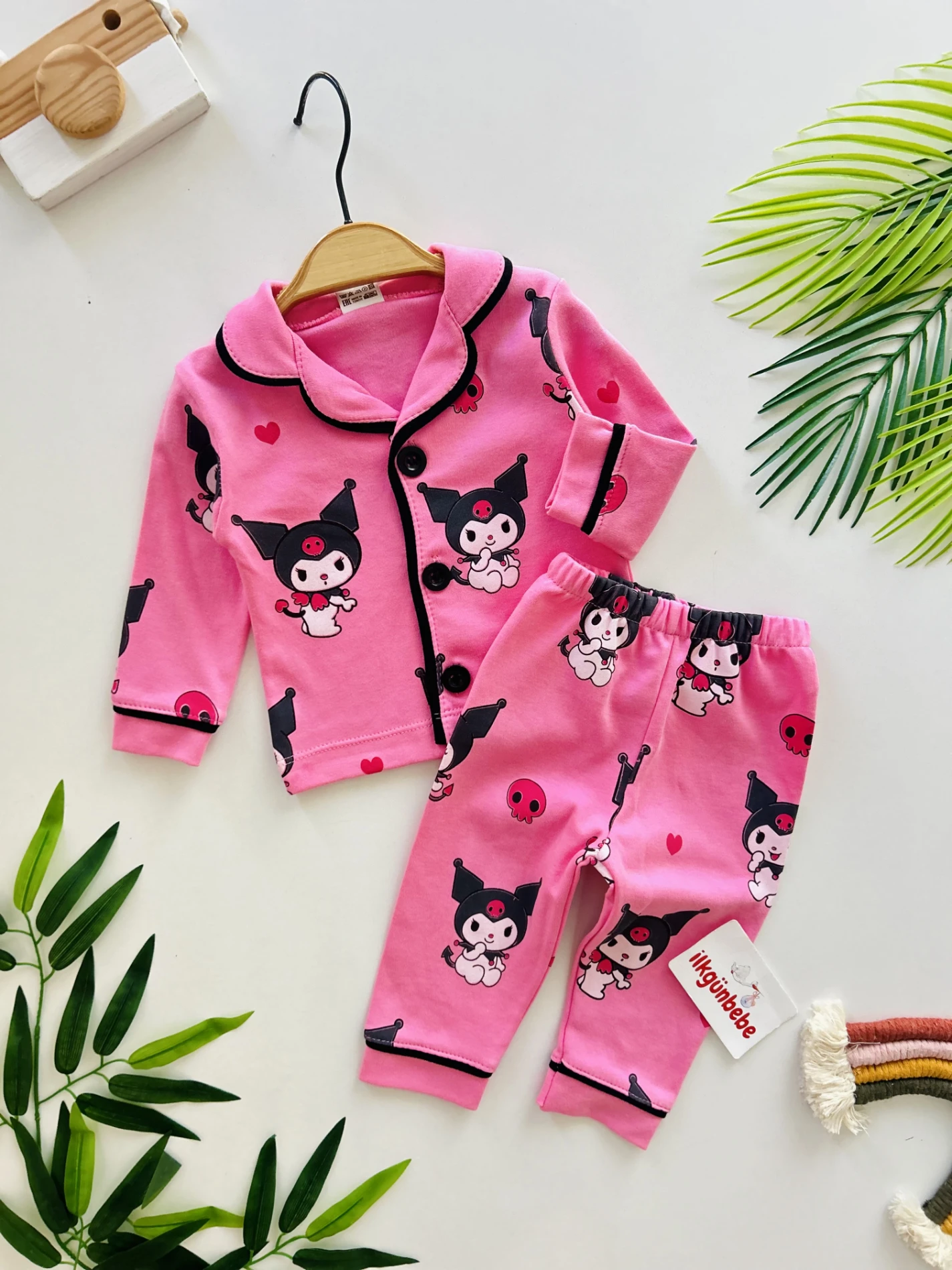 Kuromi Bebe Yakalı %100 Pamuk Pijama Takımı