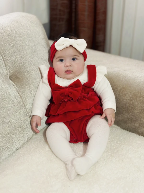 Fiyonklu Kadife Kumaş Bandana Elbise Set