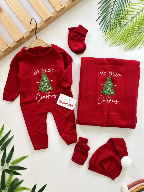 My First Christmas Triko Premium Kalite 5 Parça Yenidoğan Set