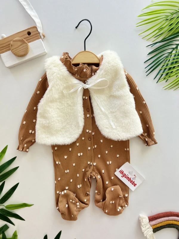 Lady Kürk Çıkabilen Yelekli Fitilli Esnek Kumaş 2’li Tulum 