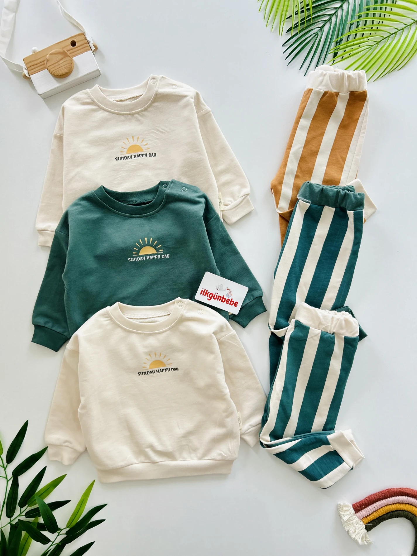 Sunday Happy Day Çizgili %100 Pamuk 2’li Takım 