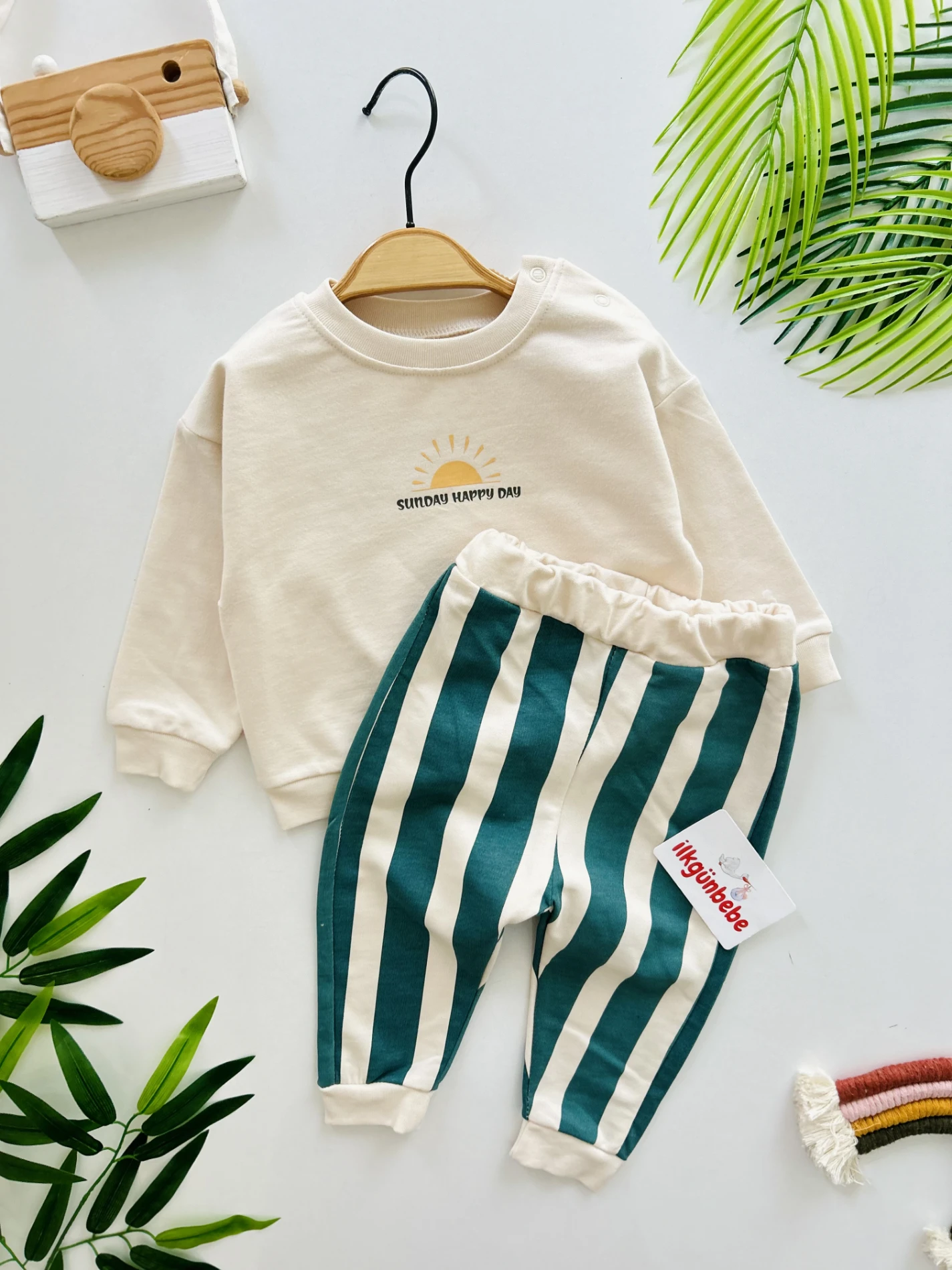 Sunday Happy Day Çizgili %100 Pamuk 2’li Takım 