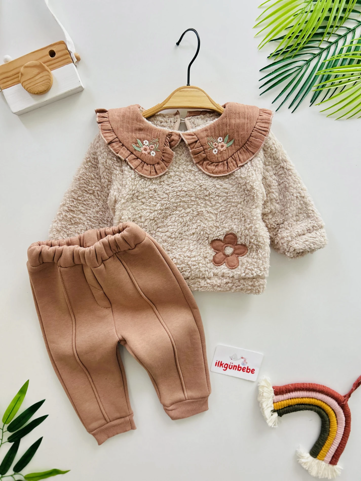 Çiçek Desenli 3 ip Şardonlu  Kışlık  2’li Takım