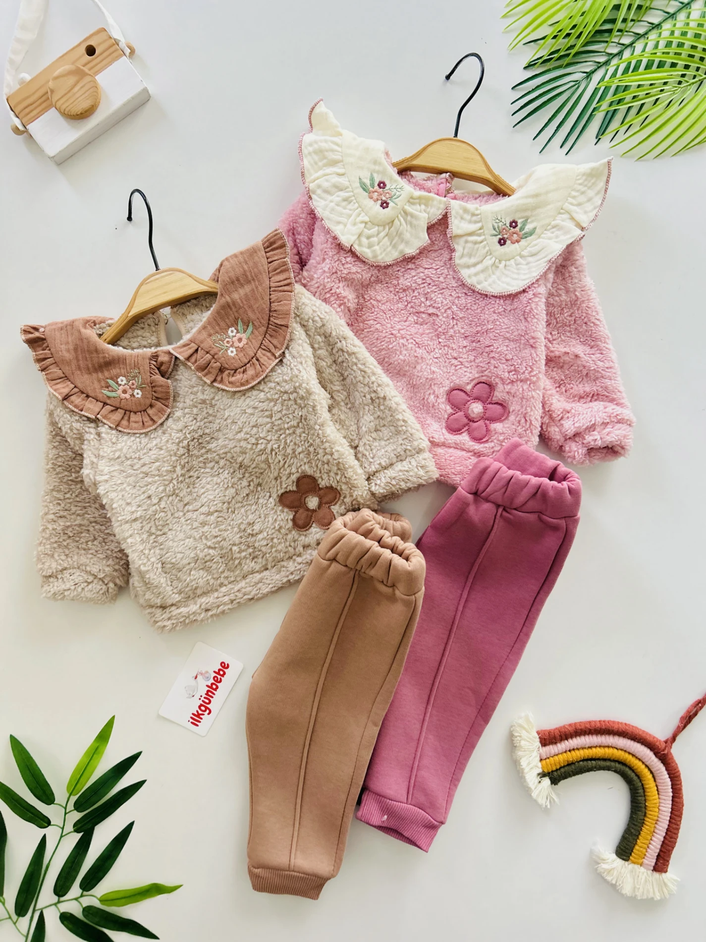 Çiçek Desenli 3 ip Şardonlu  Kışlık  2’li Takım