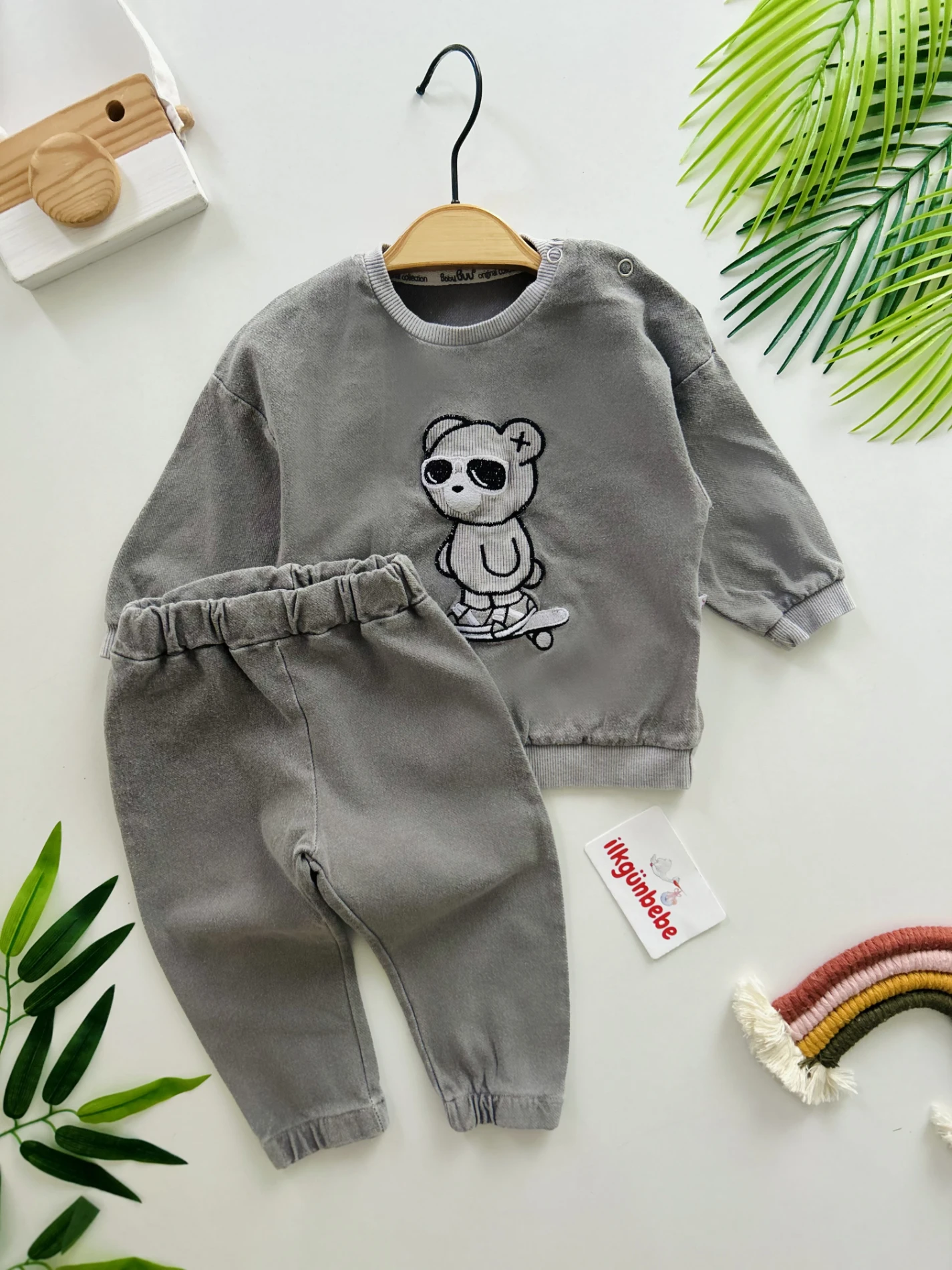 Cool Nakışlı  Likralı Örme Esnek Kot 2’li Takım