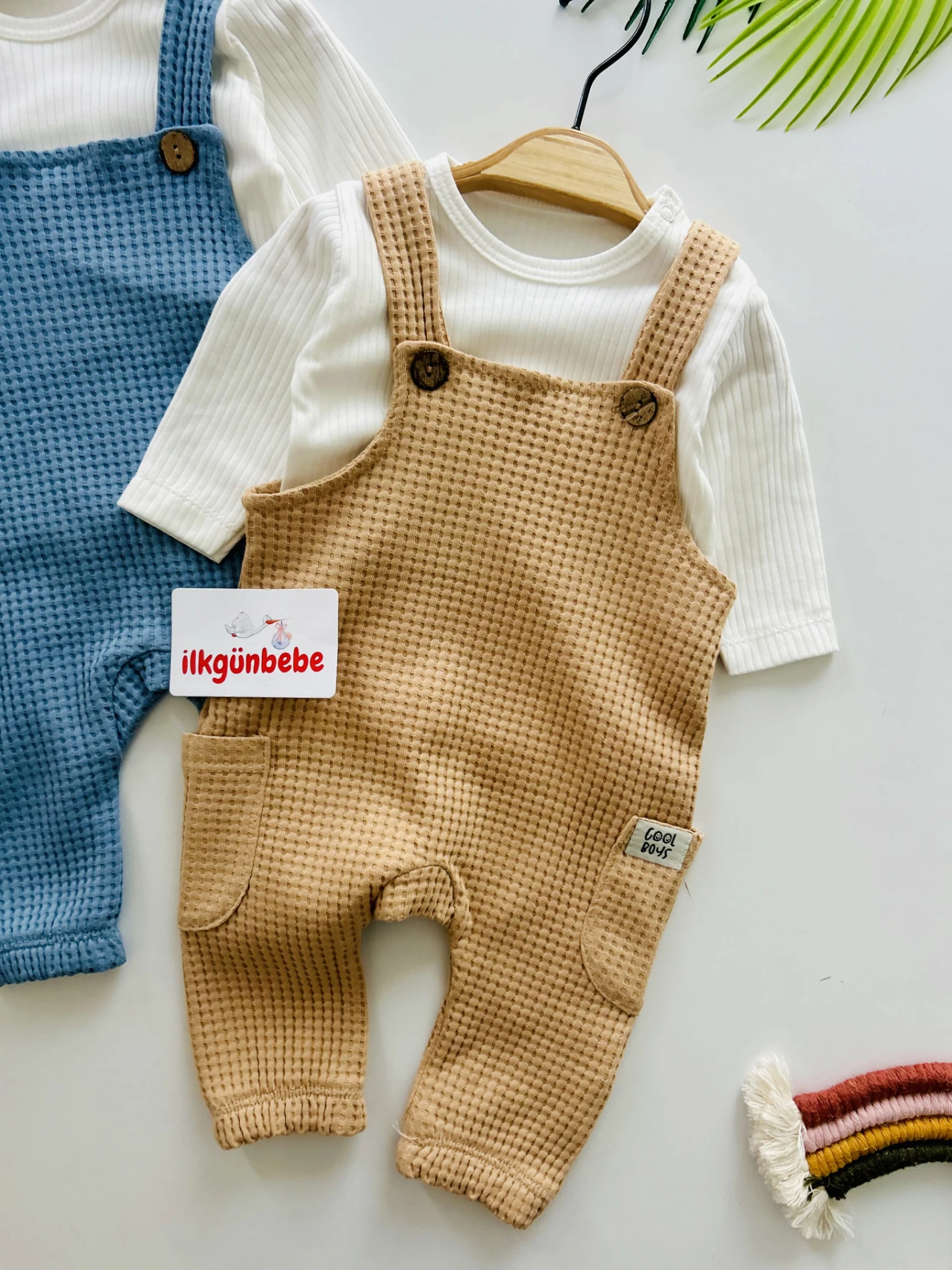 Waffle Kumaş Salopet Body Set