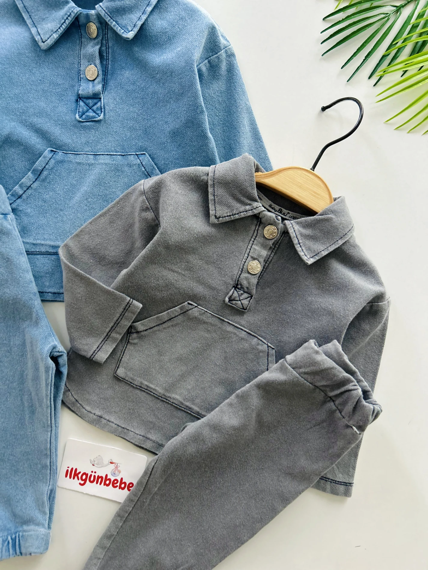 Polo Yaka Likralı Örme Esnek Kot 2’li Takım