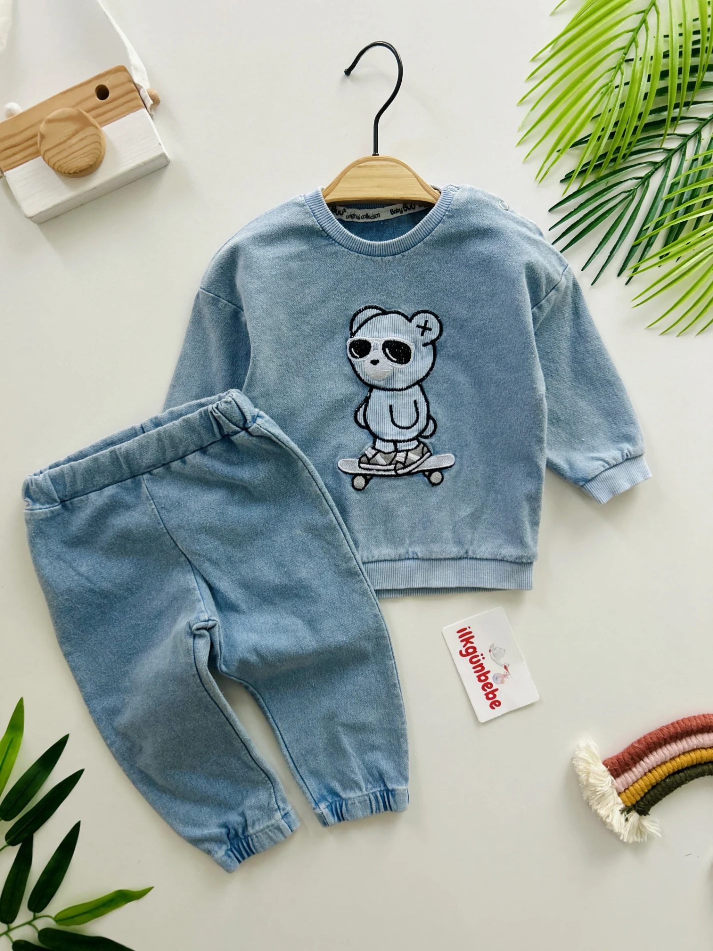 Cool Nakışlı  Likralı Örme Esnek Kot 2’li Takım