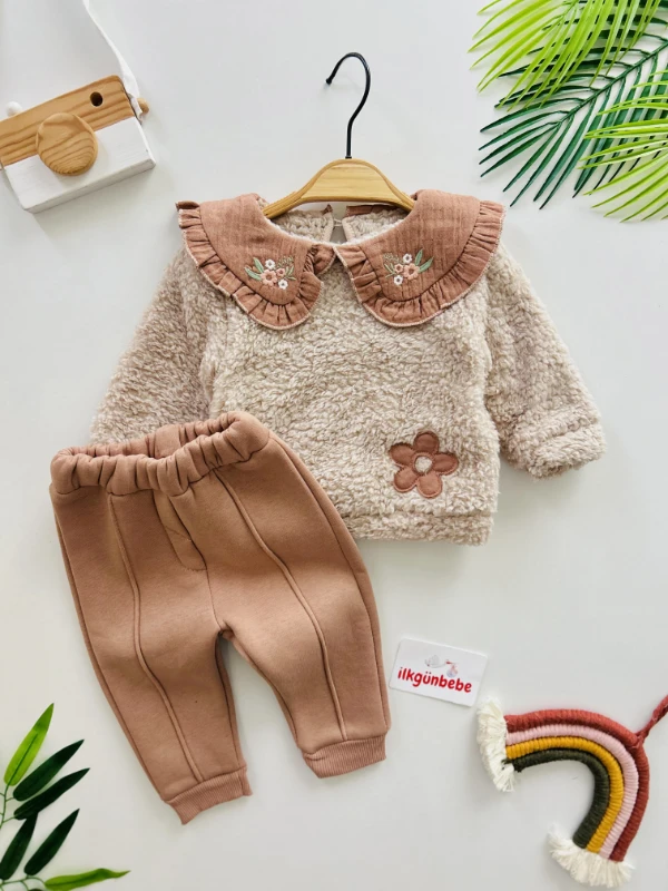 Çiçek Desenli 3 ip Şardonlu  Kışlık  2’li Takım