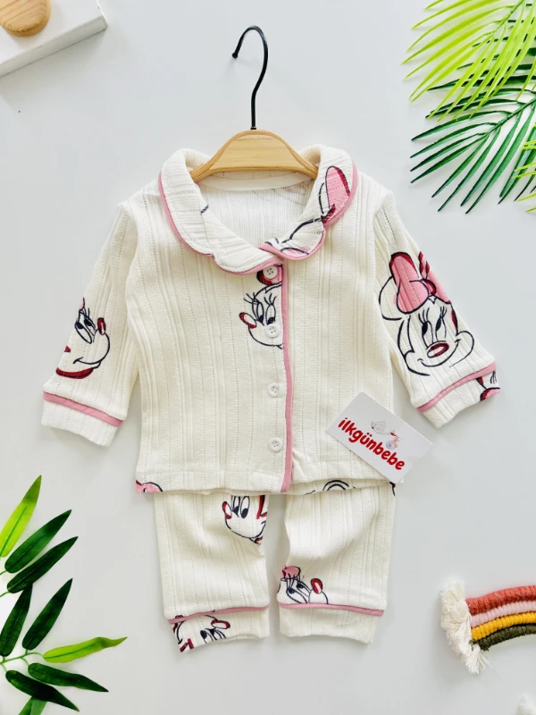 Minnie Mouse Bebe Yaka Müslüm Kumaş Pijama Takımı 