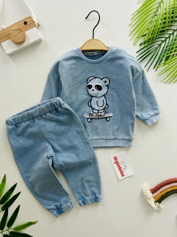 Cool Nakışlı  Likralı Örme Esnek Kot 2’li Takım