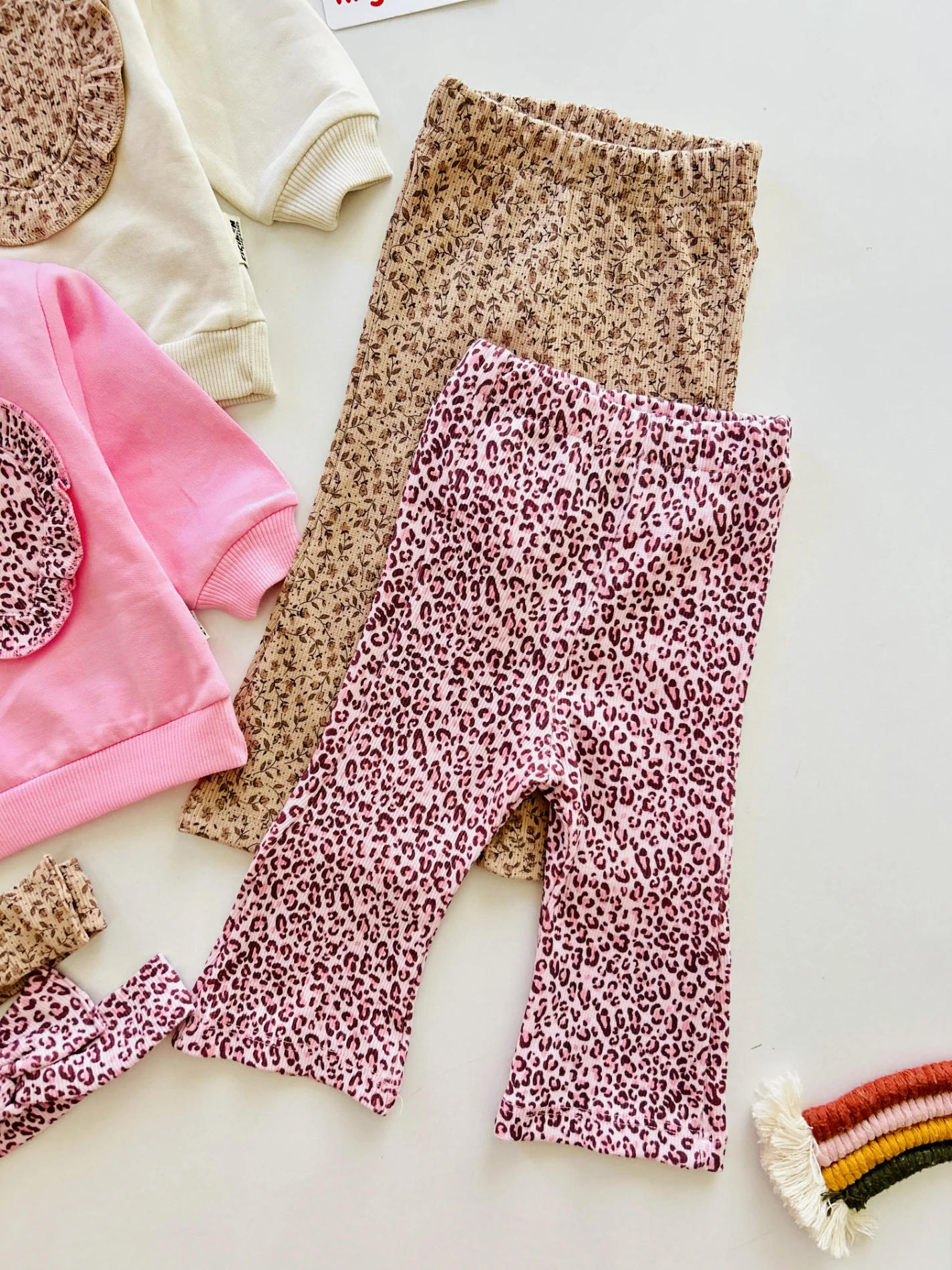 Leopar Kalp Nakışlı %100 Pamuk İspanyol Paça Bandanalı 3’lü Takım