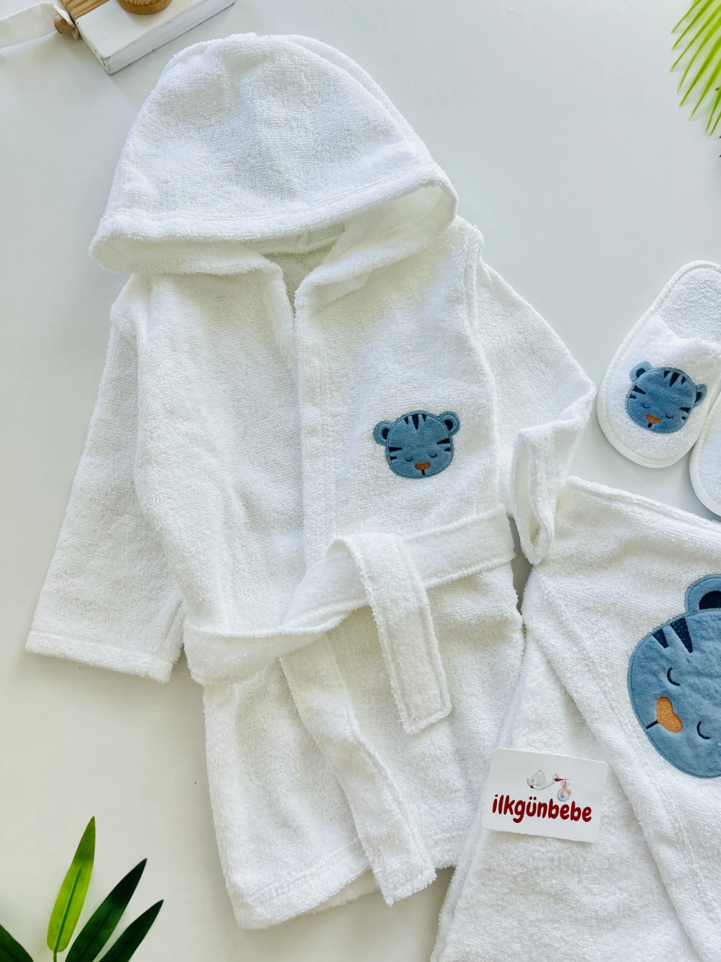   %100 Pamuk Organik Terlikli 3 Parça Bornoz Seti