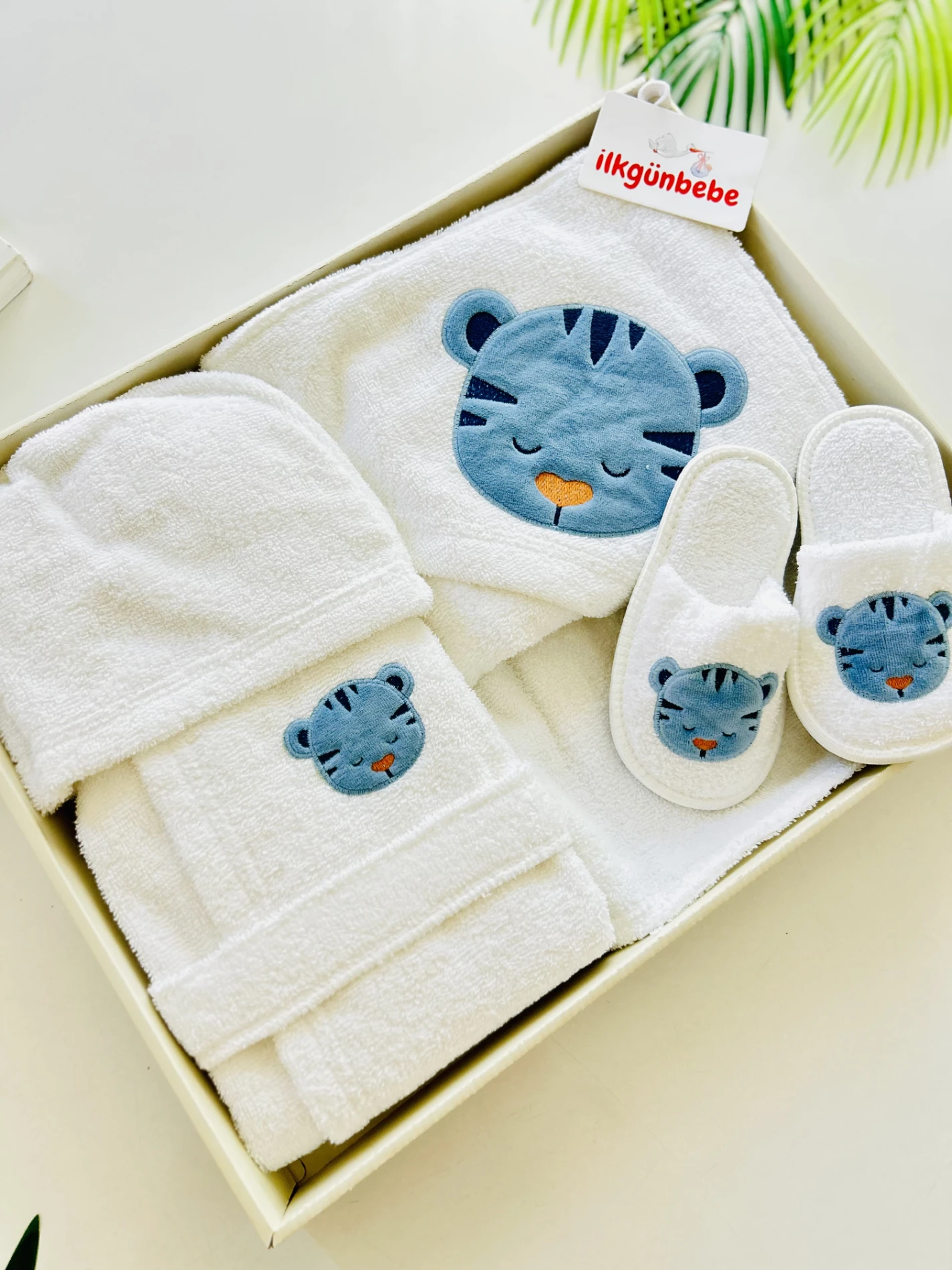   %100 Pamuk Organik Terlikli 3 Parça Bornoz Seti