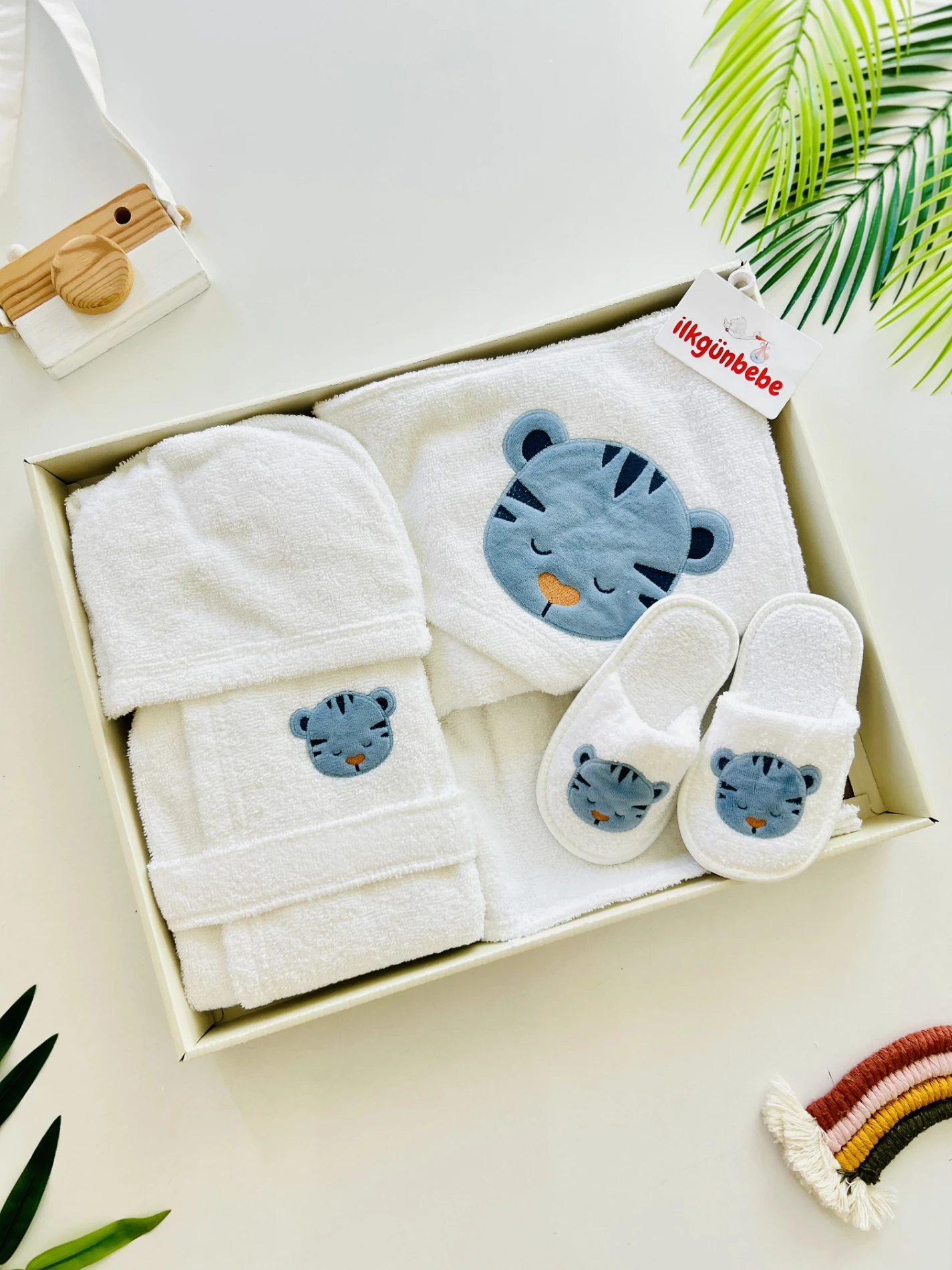   %100 Pamuk Organik Terlikli 3 Parça Bornoz Seti