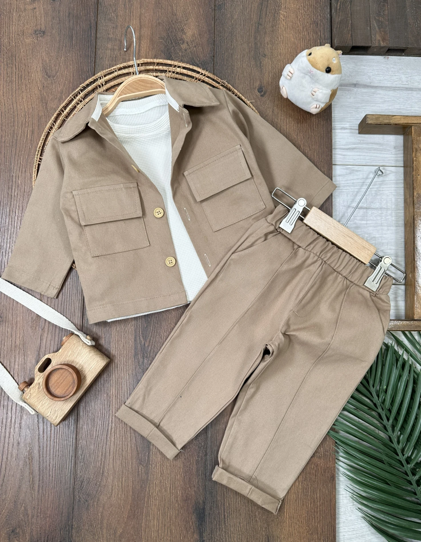 Keten Likralı  Omuzdan Çıtçıtlı Sweatshirt 3’lü Takım