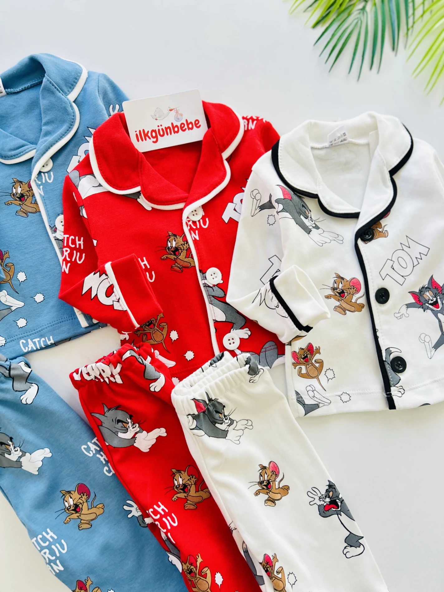 Tom And Jerry %100 Pamuk Bebe Yakalı Pijama Takımı