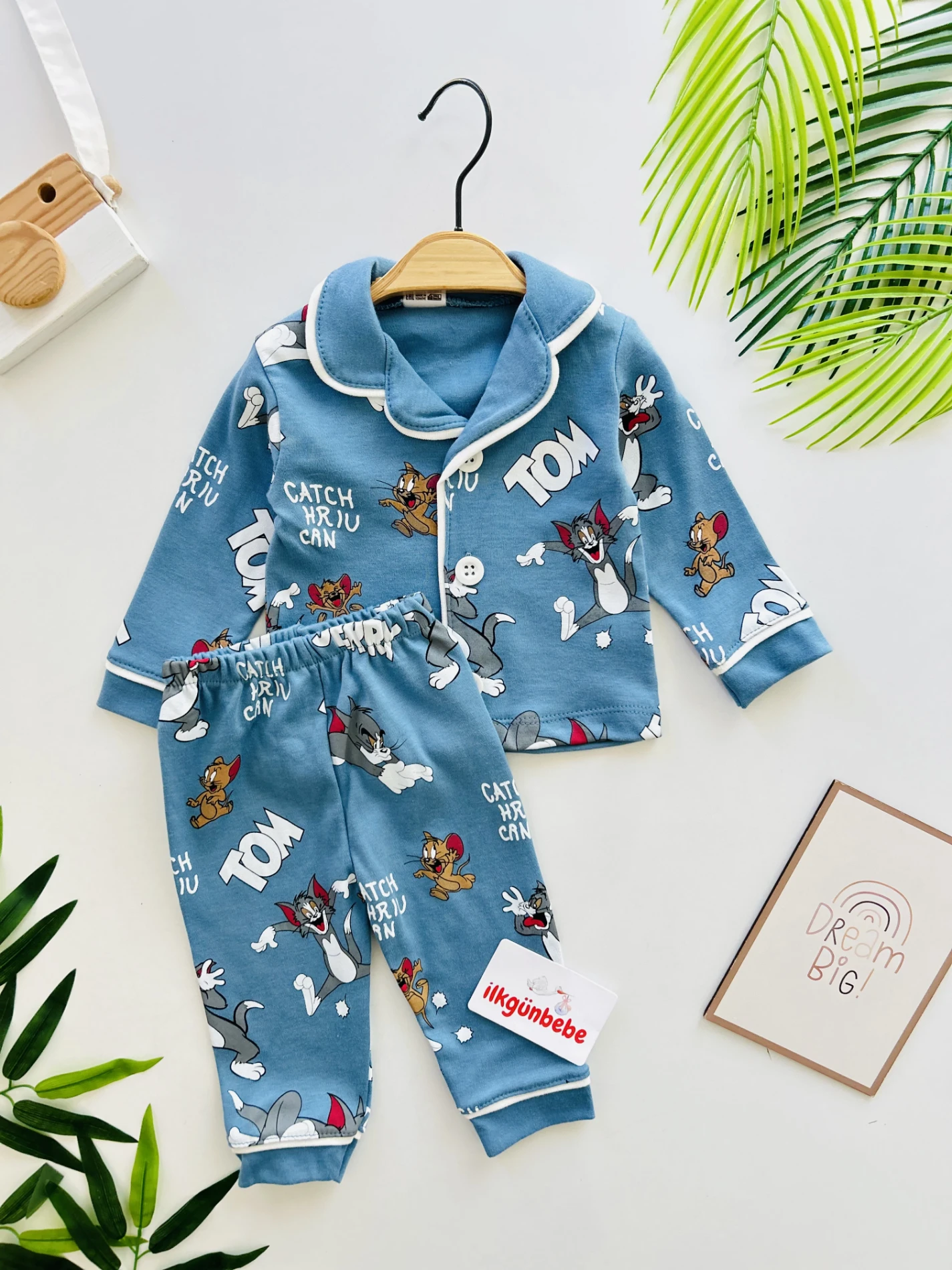 Tom And Jerry %100 Pamuk Bebe Yakalı Pijama Takımı