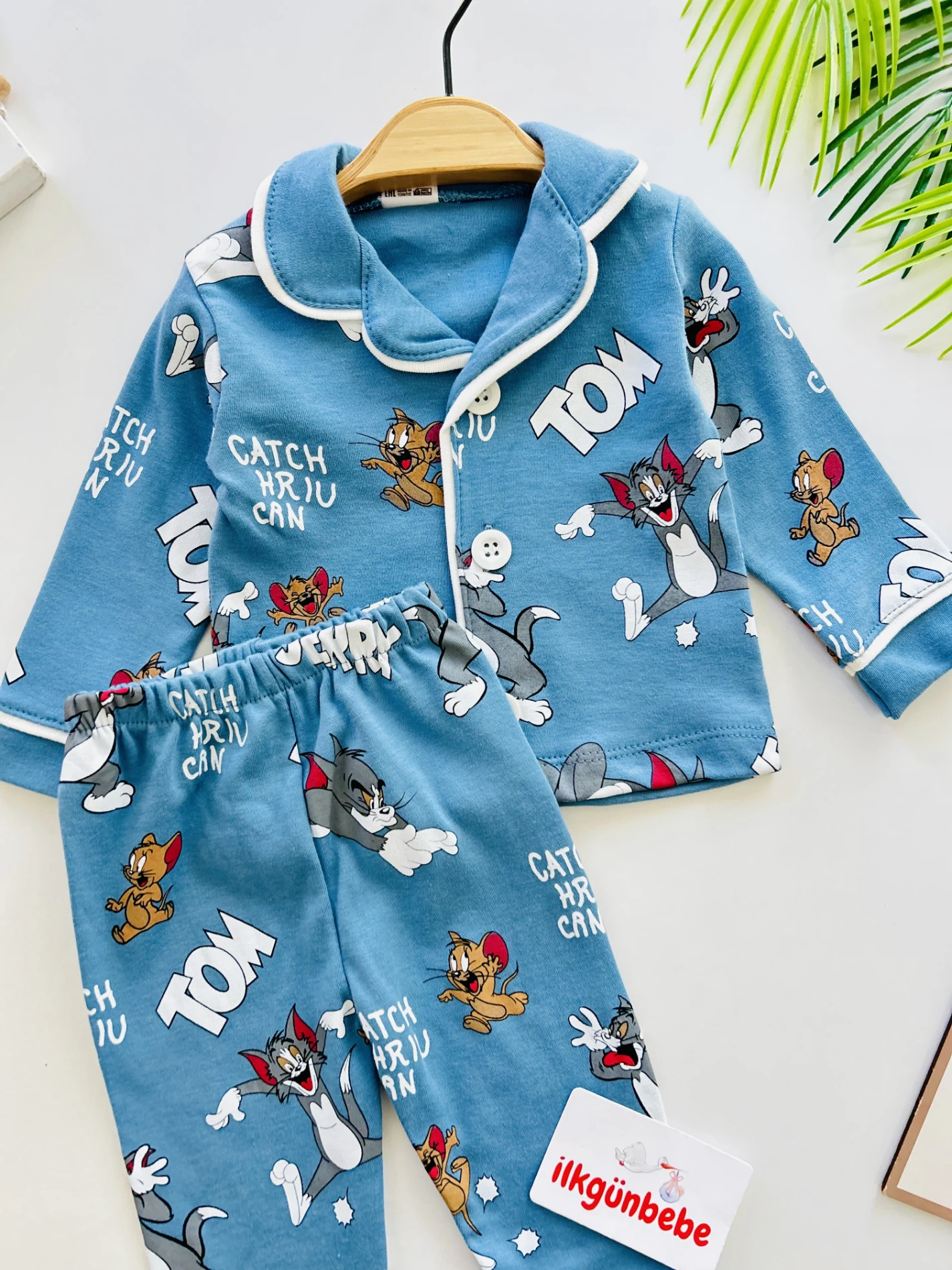 Tom And Jerry %100 Pamuk Bebe Yakalı Pijama Takımı