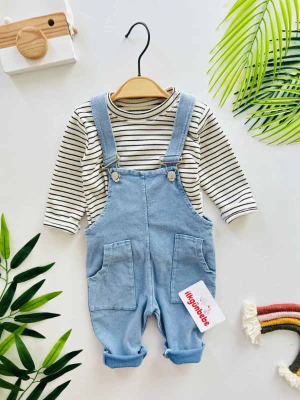 Çizgili   Desenli %100 Pamuk Likralı Kot 2’li Takım