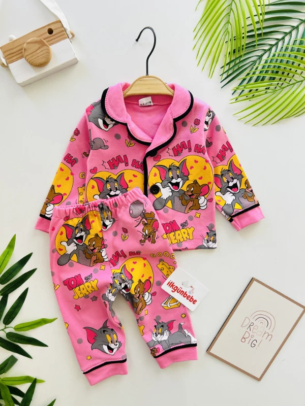 Tom And Jerry %100 Pamuk Bebe Yakalı Pijama Takımı