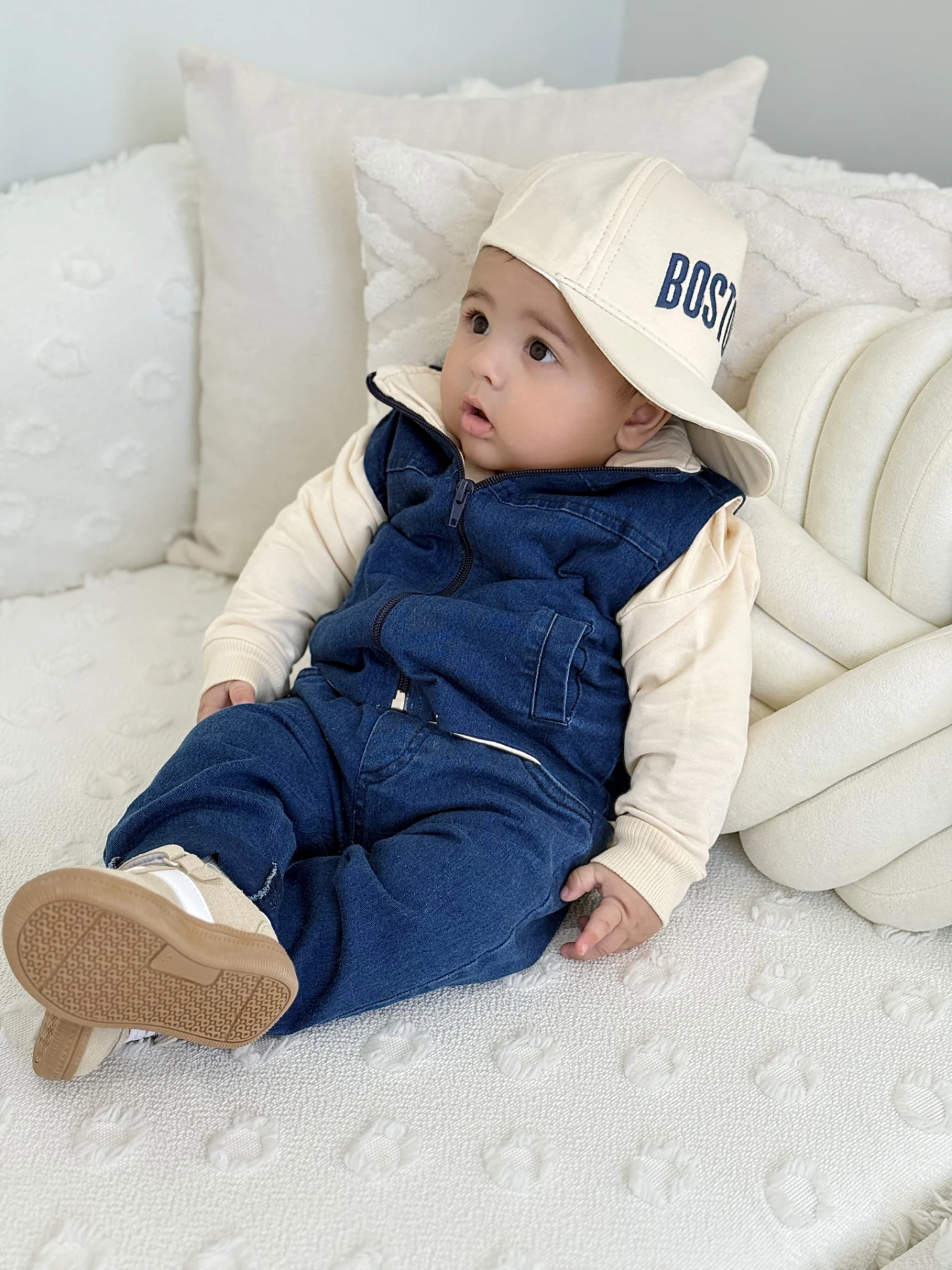 Boston Yelekli Şapkalı Oversize Sweatshirt Likralı Kot   Takım