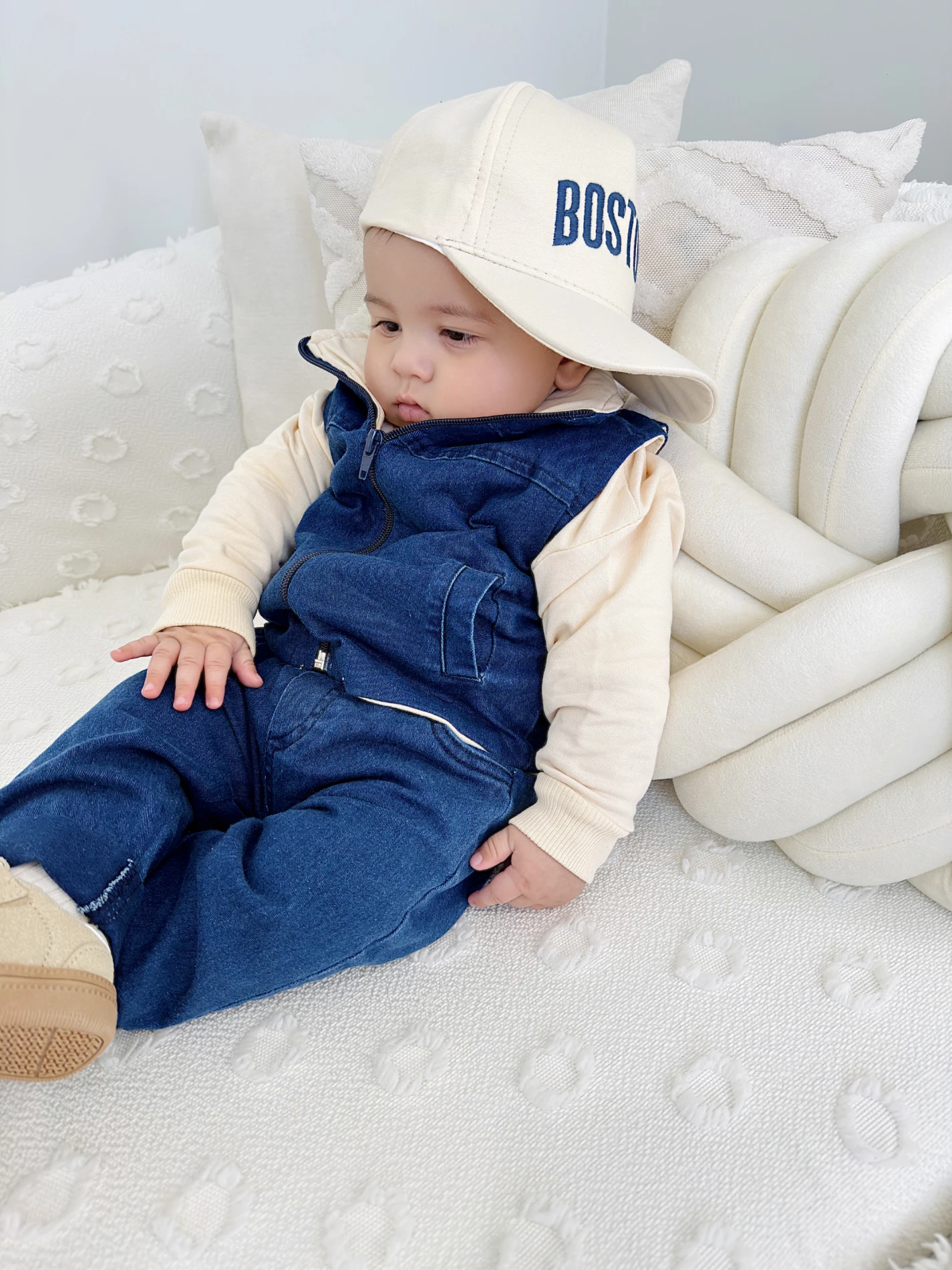 Boston Yelekli Şapkalı Oversize Sweatshirt Likralı Kot   Takım