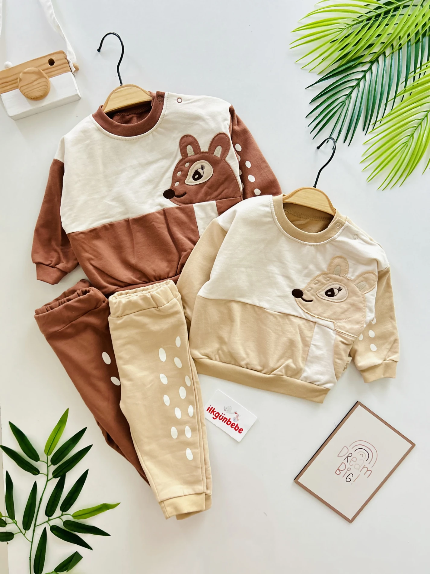 Geyik Desenli %100 Pamuk Yumuşacık 2’li Takım