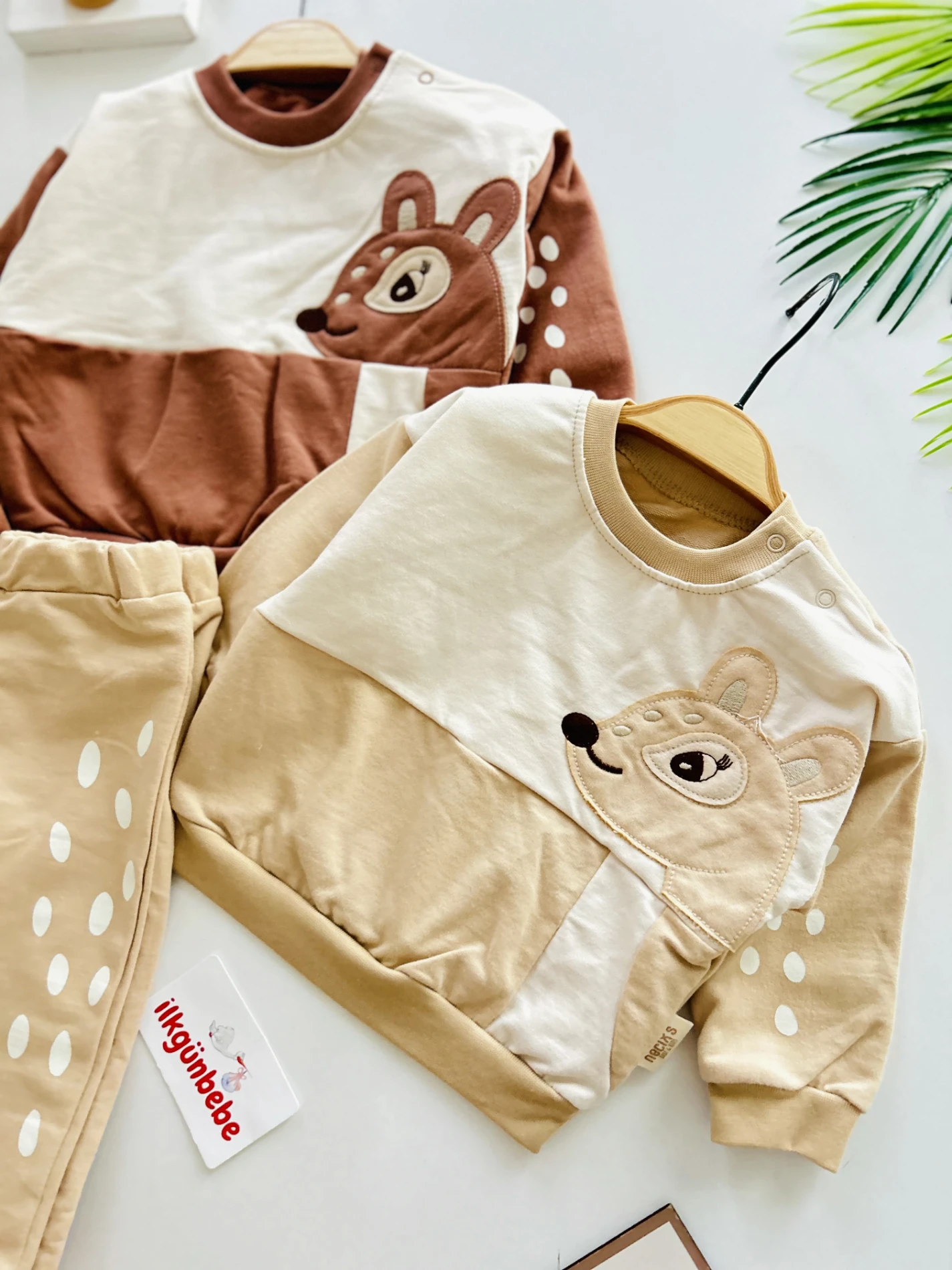 Geyik Desenli %100 Pamuk Yumuşacık 2’li Takım