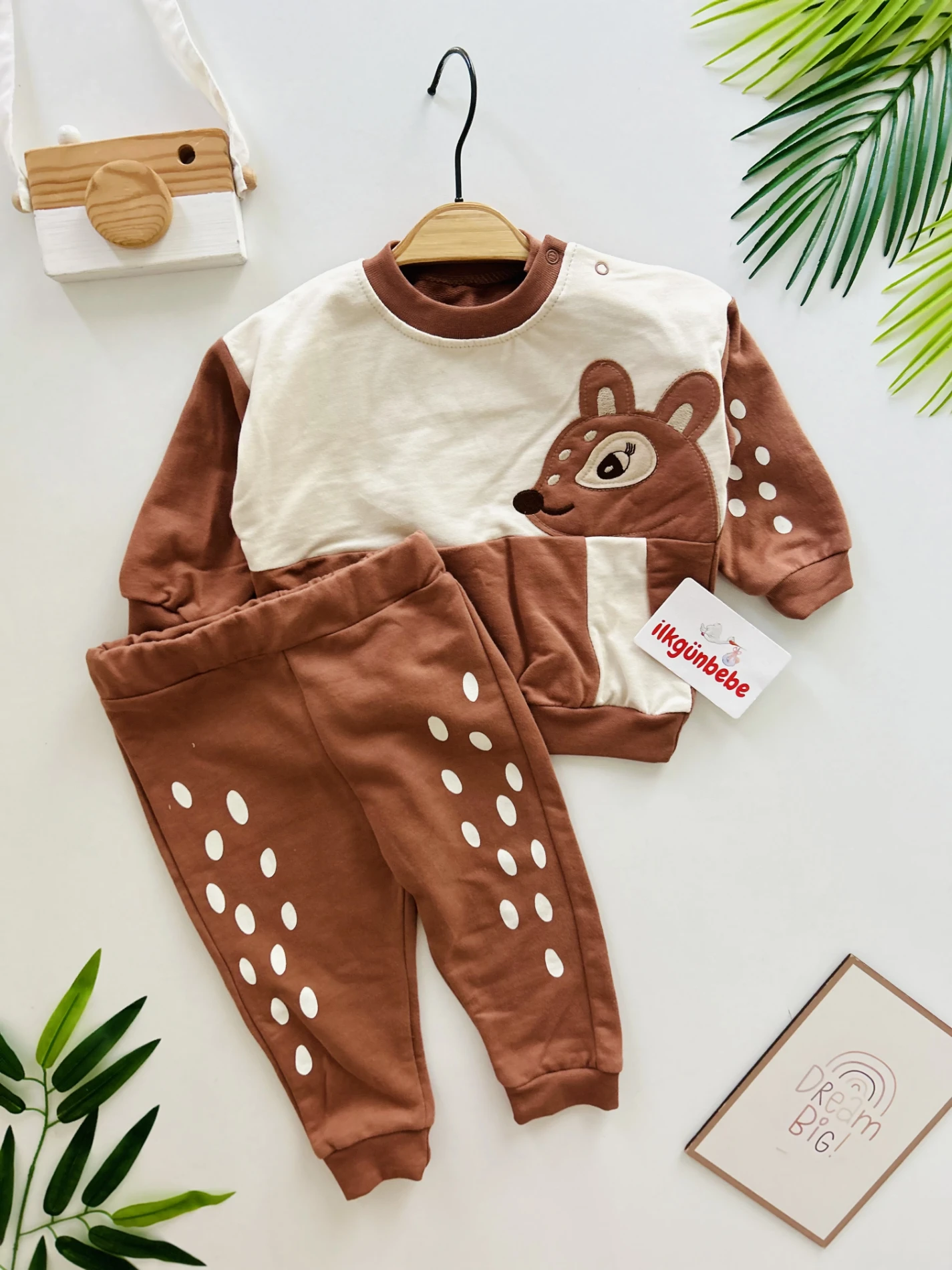 Geyik Desenli %100 Pamuk Yumuşacık 2’li Takım