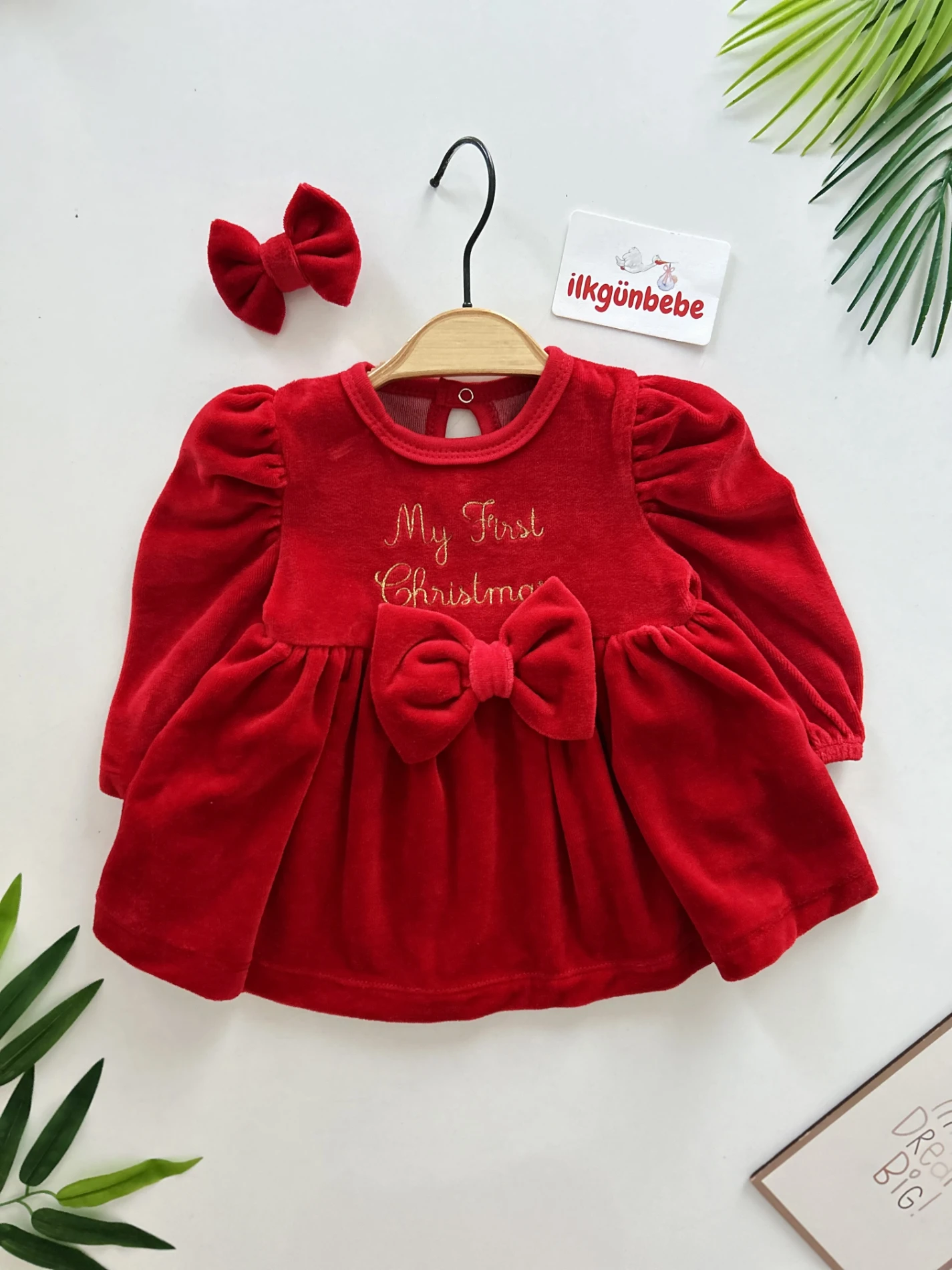 Kadife Fiyonk Detaylı Kadife Bandanalı Set