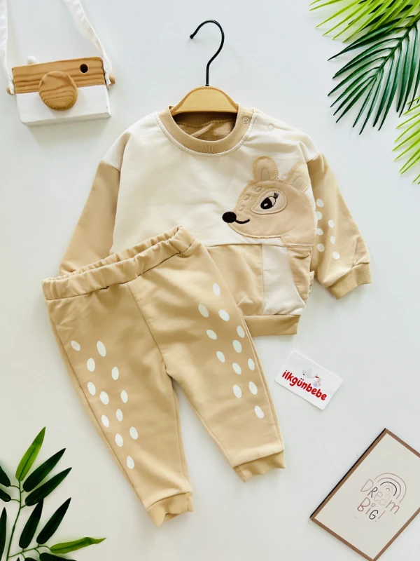 Geyik Desenli %100 Pamuk Yumuşacık 2’li Takım