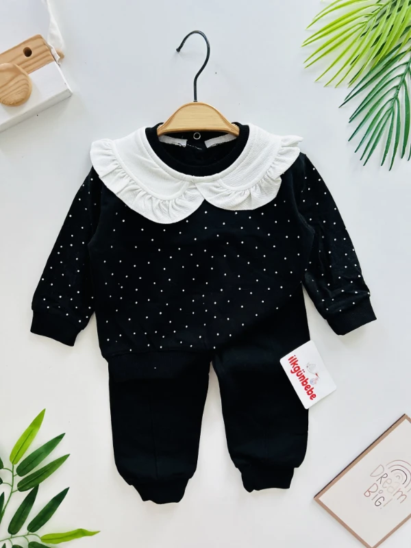 Parlak Taşlı Bebe Yakalı %100 Pamuk 2’li Takım