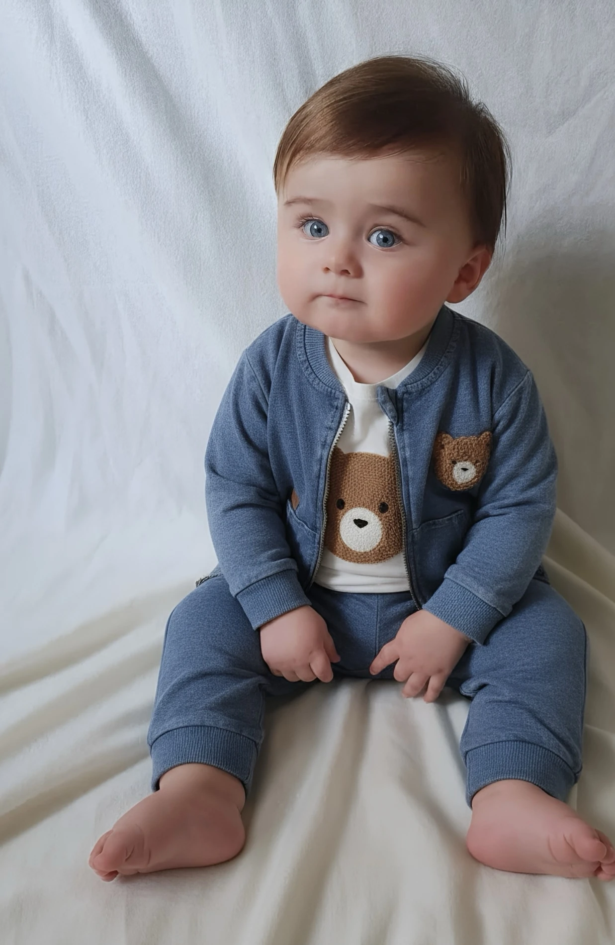 Teddy Nakışlı Kot Ceketli Premium Kalite 3’lü Takım