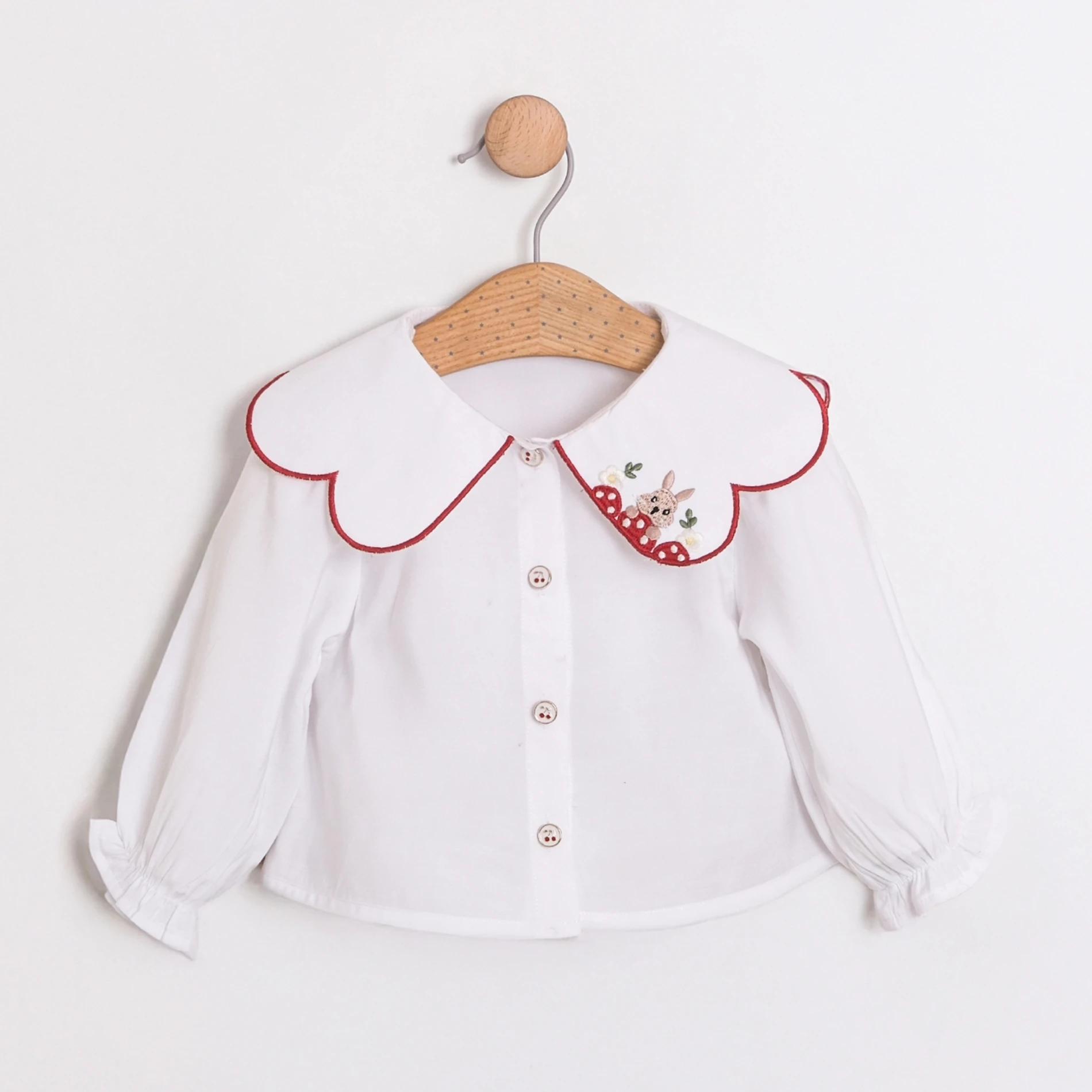 Özel Koleksiyon Bıjou Ekose Desen Tavşan Nakışlı Yaka Gömlekli Romper 