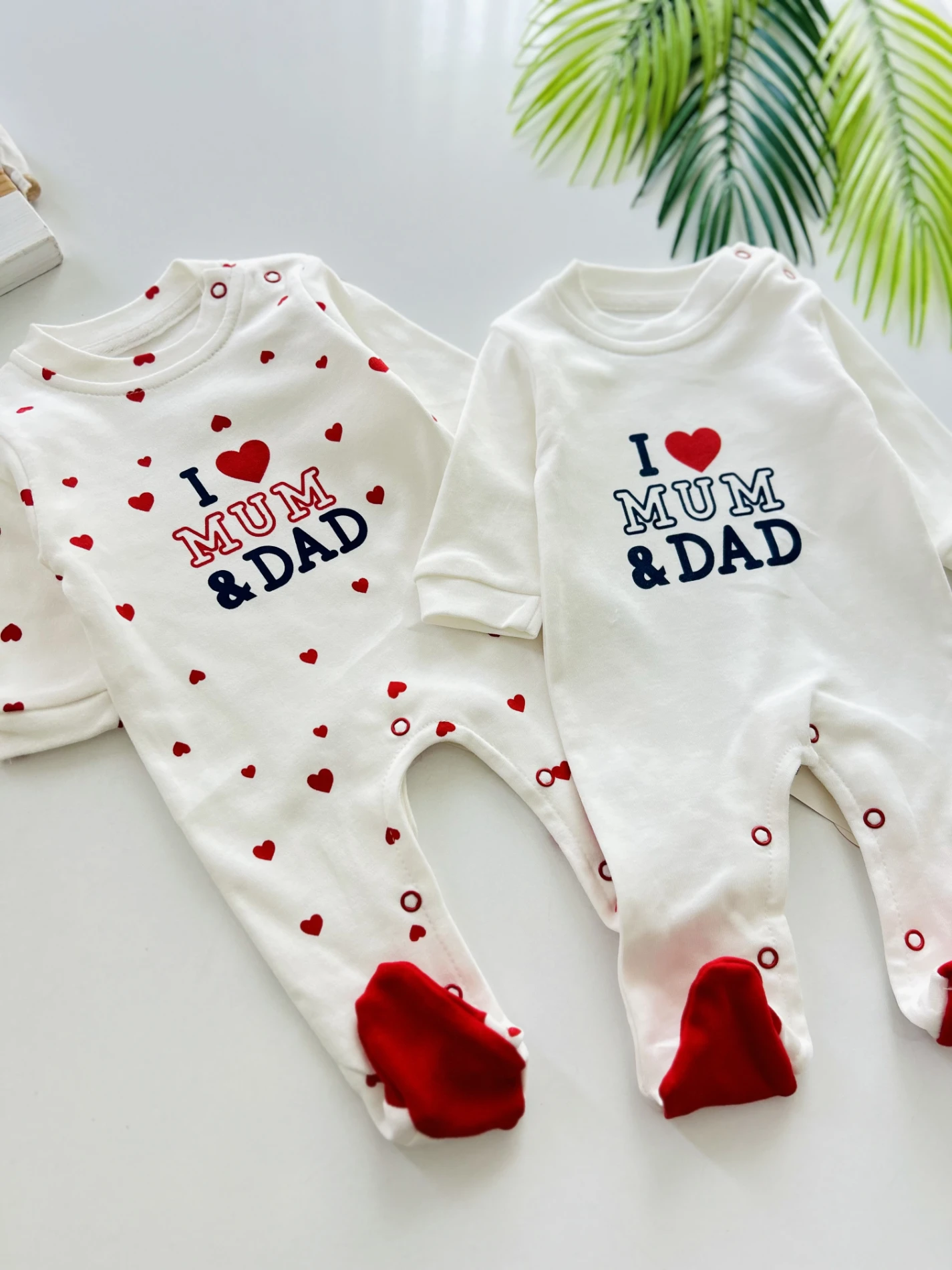 I Love Mom Dad Kalp Desenli %100 Pamuk 3’lü Tulum Set