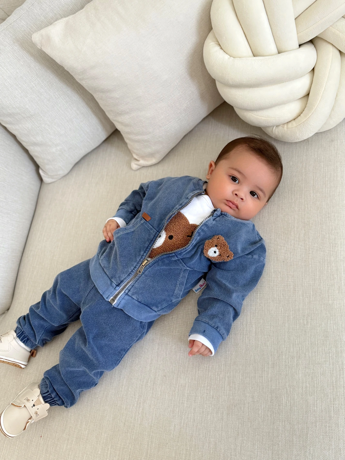 Teddy Nakışlı Kot Ceketli Premium Kalite 3’lü Takım