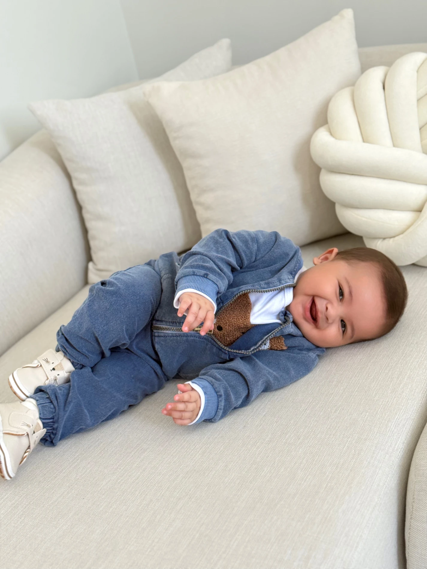 Teddy Nakışlı Kot Ceketli Premium Kalite 3’lü Takım