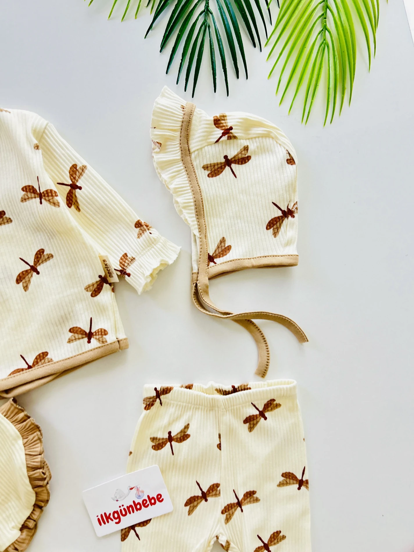 %100 Pamuk Kaşkorse Esnek Kumaş 5 Parça Yenidoğan Set