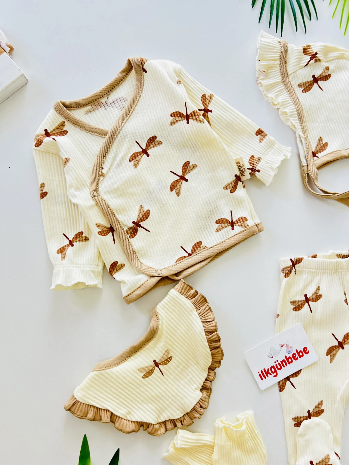 %100 Pamuk Kaşkorse Esnek Kumaş 5 Parça Yenidoğan Set