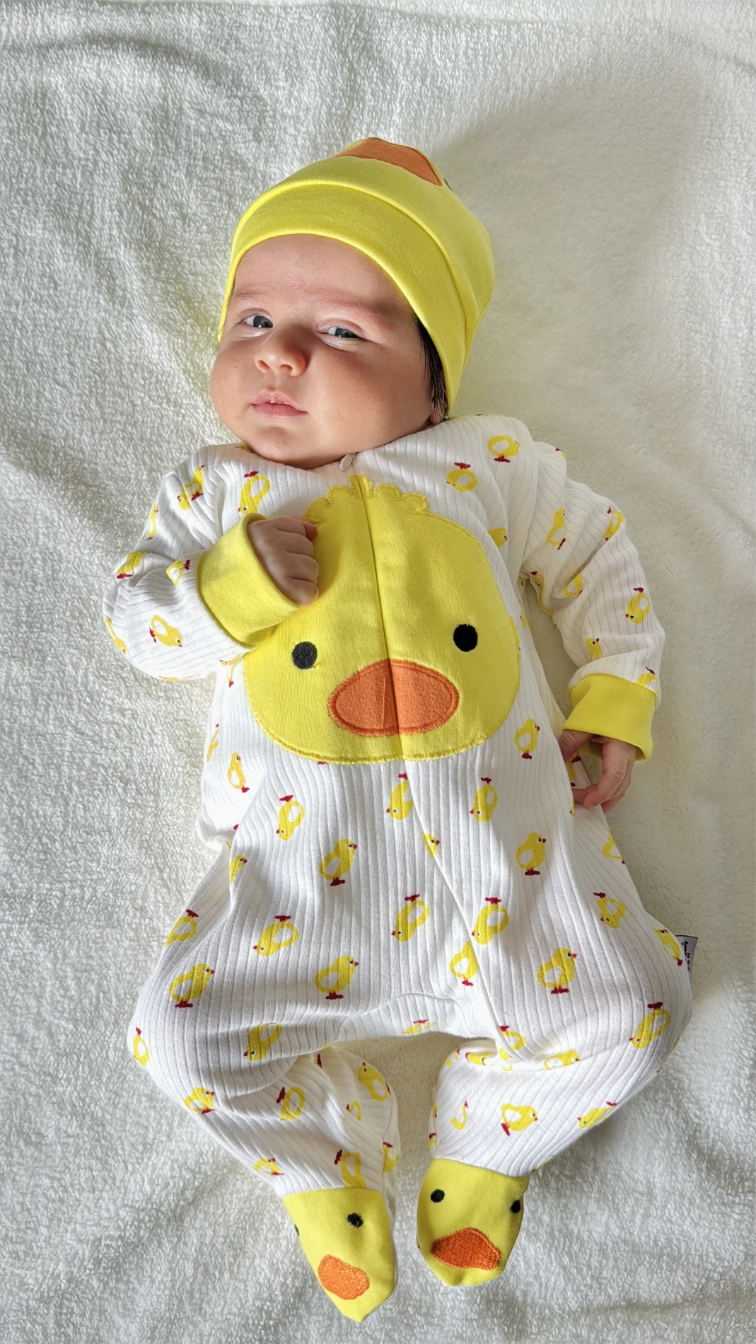 Civciv Desenli Ayaklı Şapkalı Unısex Mevsimlik Tulum