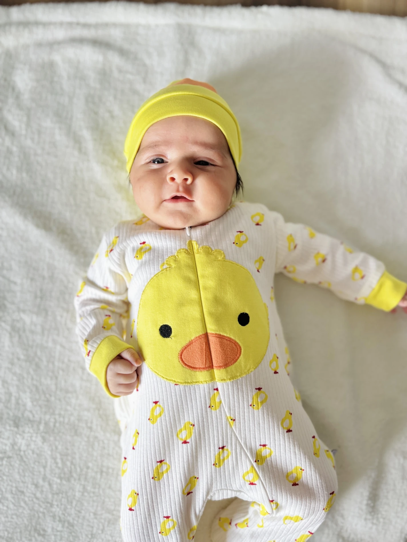 Civciv Desenli Ayaklı Şapkalı Unısex Mevsimlik Tulum