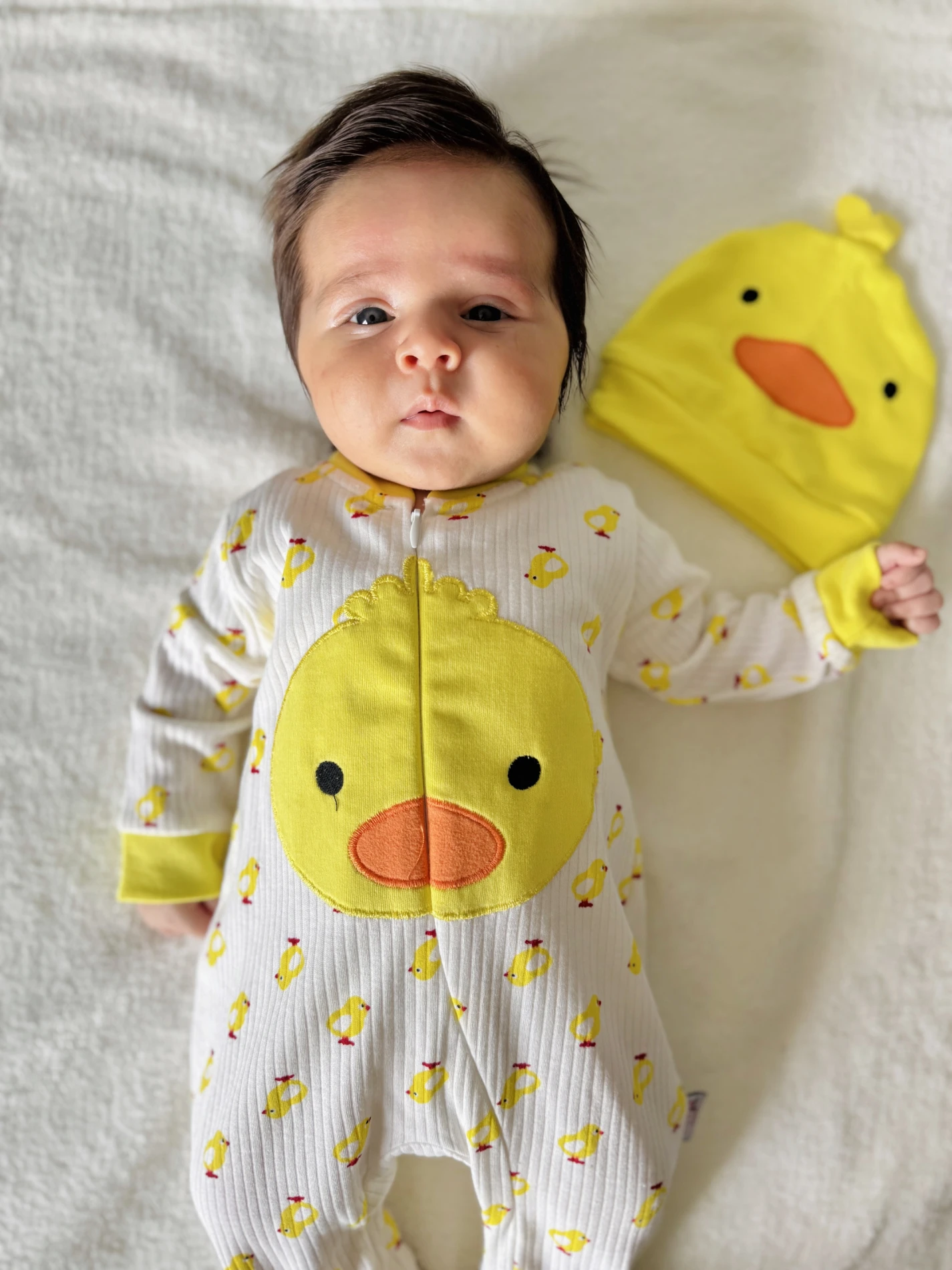 Civciv Desenli Ayaklı Şapkalı Unısex Mevsimlik Tulum