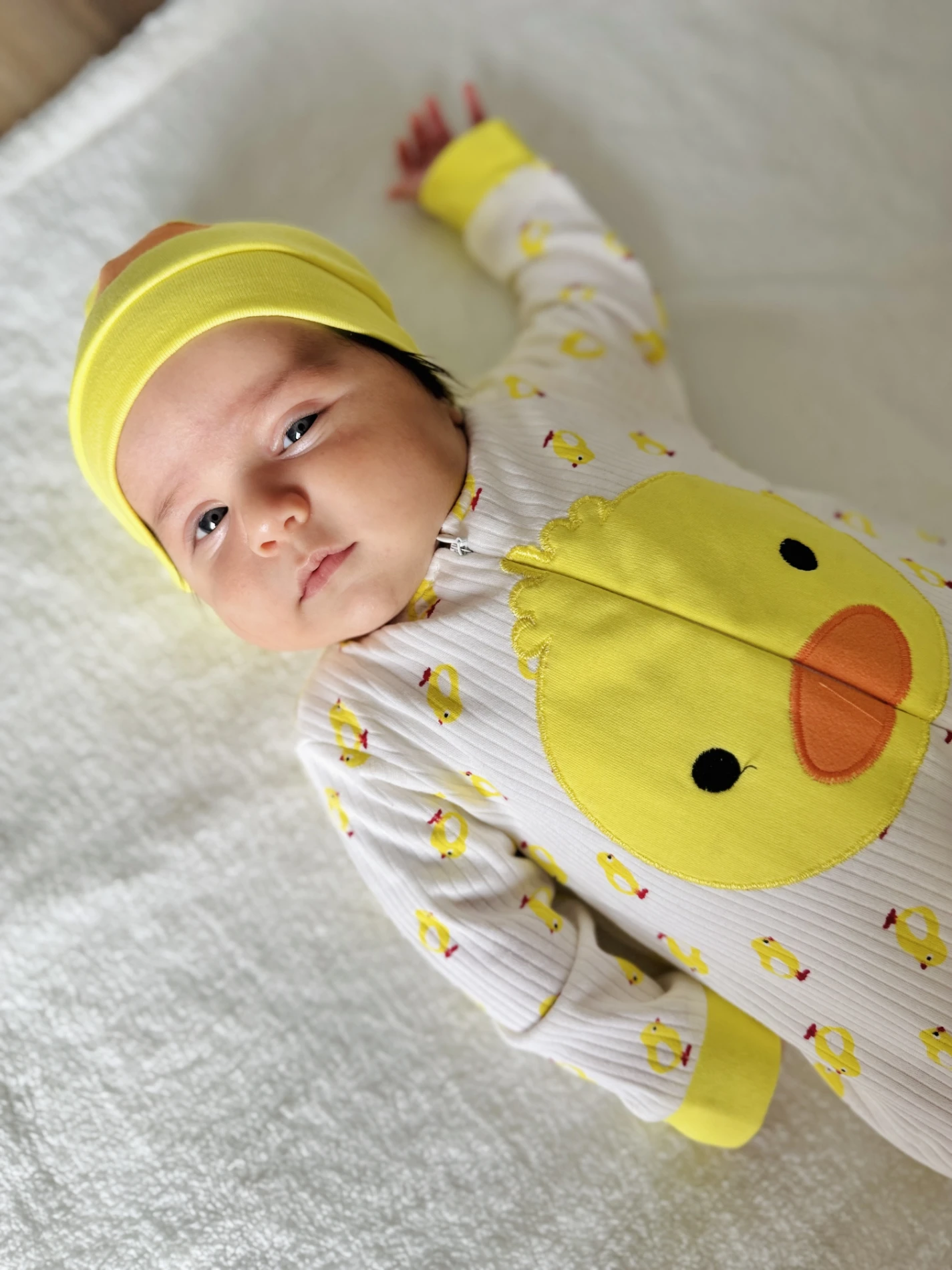 Civciv Desenli Ayaklı Şapkalı Unısex Mevsimlik Tulum