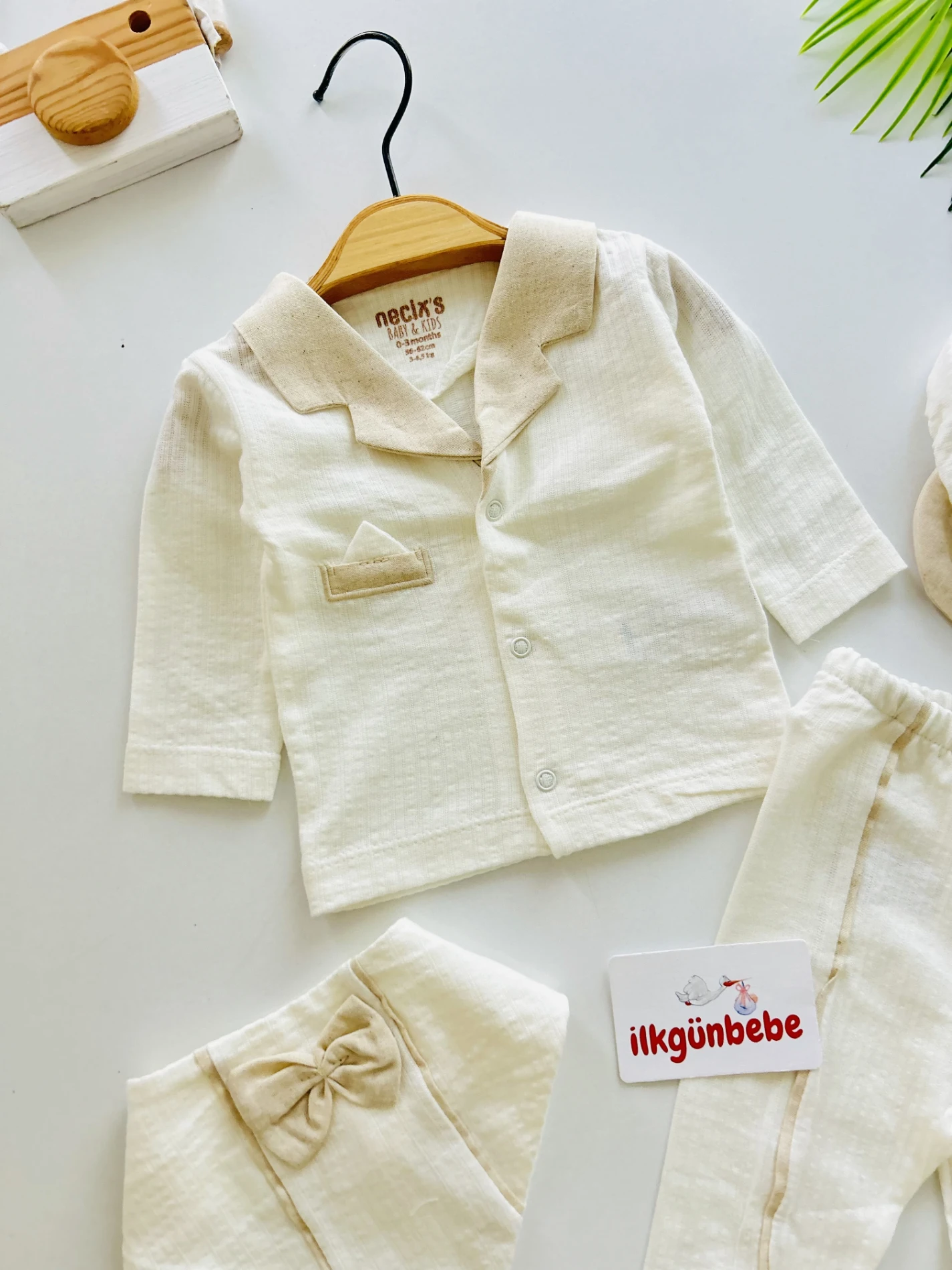 Yaka Detaylı  %100 Pamuk Müslin Kumaş  Kaşkorse Esnek  5 Parça Yenidoğan Set