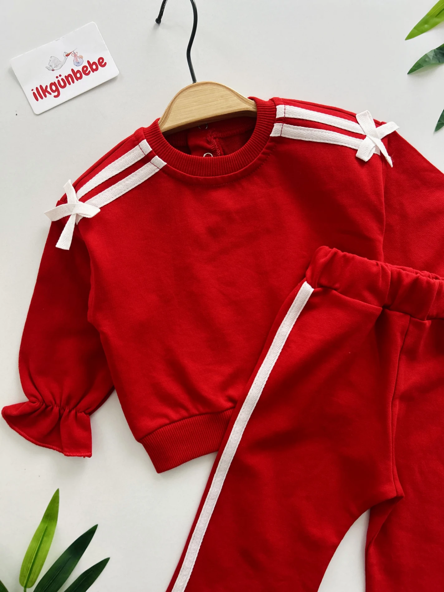 Fiyonk Detaylı Şeritli %100 Pamuk 2’li Takım